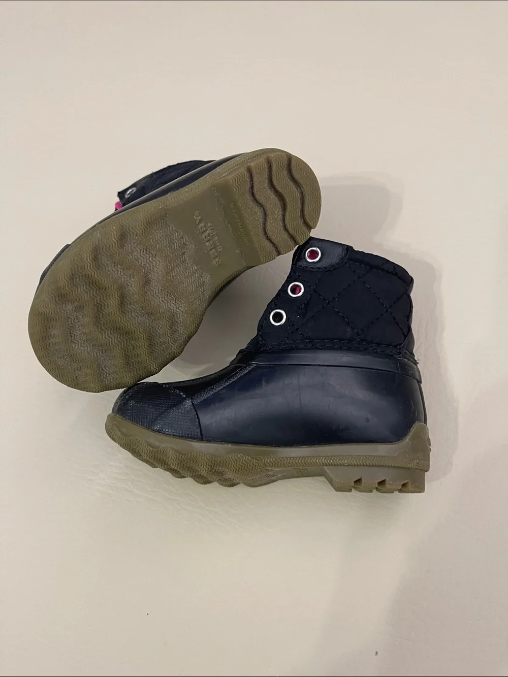 Sperry Black & Pink Kids Duck Boots and white and pink cowgirl boots size 6‎